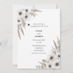 Soft Grey Wildflower Eucalyptus Wedding Invitation