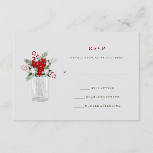 Soft Grey Winter Holiday Mason Jar Wedding RSVP