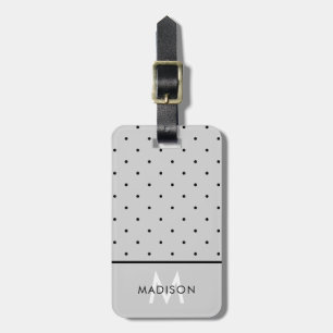 Soft Grey with Black Polka Dots and Monogram Luggage Tag