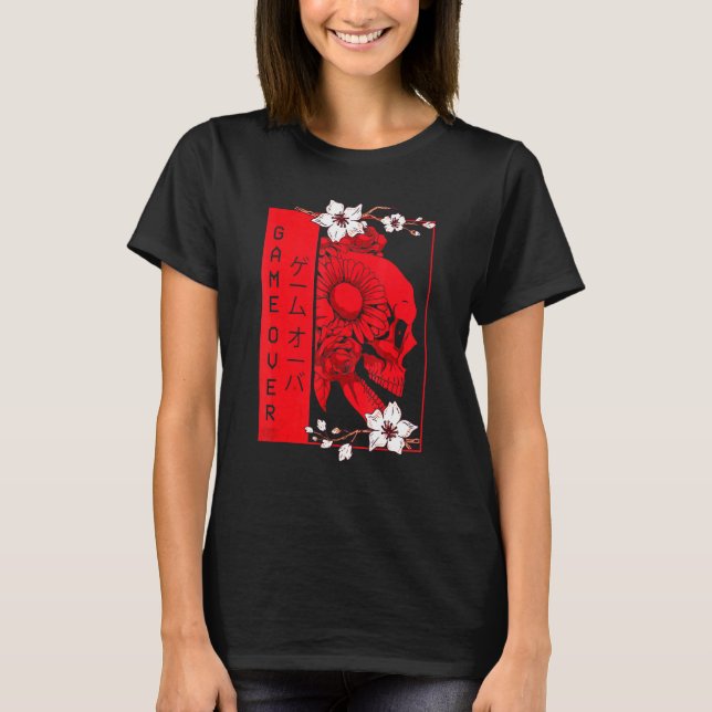 Soft Grunge Aesthetic Skull And Cherry Blossom Gam T-Shirt (Front)