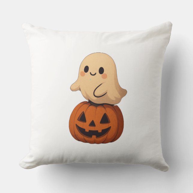 Soft Halloween pillow featuring a cute ghost on a  (Front)