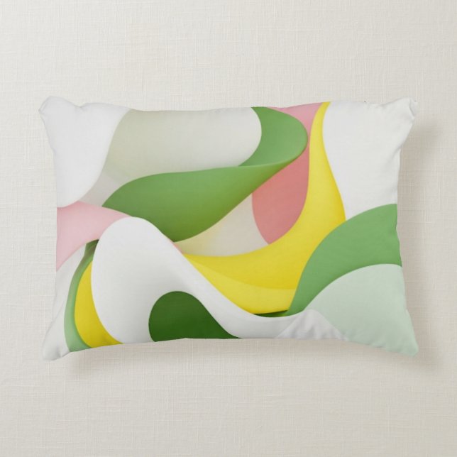 Soft Harmony - Green and Pink Abstract Art Pillow (Front)