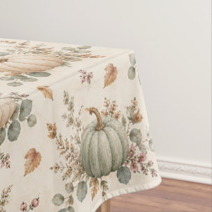 Soft Harvest Pastel Pumpkin & Eucalyptus Pattern Tablecloth