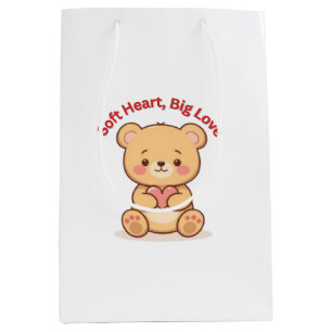 Soft Heart Big Love Cute Teddy Bear Mugs Medium Gift Bag