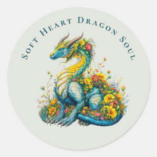 Soft Heart Dragon Soul Whimsical Floral Dragon Art Classic Round Sticker