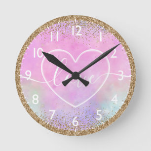 Soft Heart on pastel gradient ombre Love Round Clock