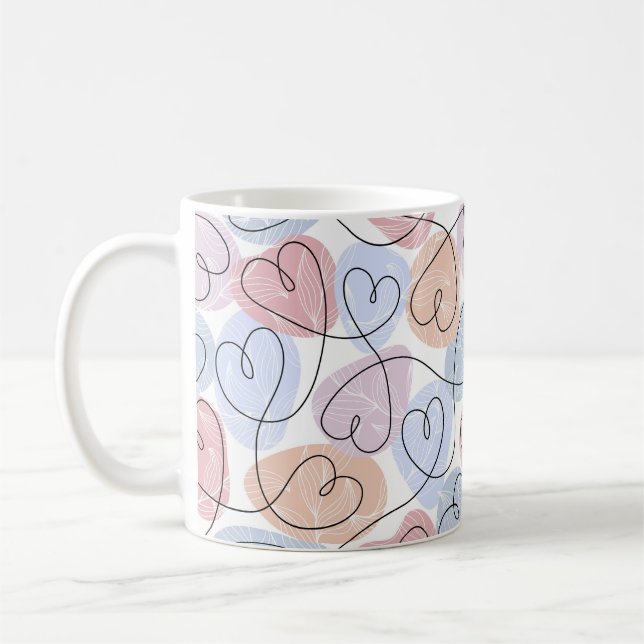 Soft Hearts: Continuous Line Valentine's Coffee Mug (Left)