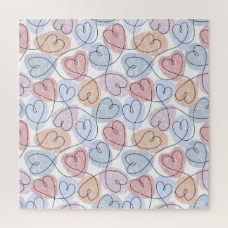 Soft Hearts: Continuous Line Valentine's Jigsaw Puzzle