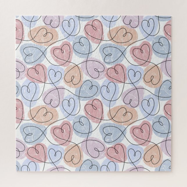 Soft Hearts: Continuous Line Valentine's Jigsaw Puzzle (Vertical)