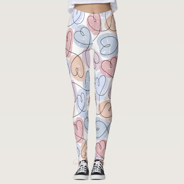 Soft Hearts: Continuous Line Valentine's Leggings (Front)