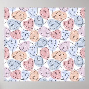 Soft Hearts: Continuous Line Valentine's Poster
