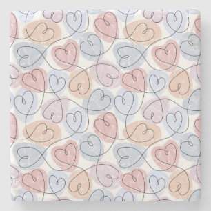 Soft Hearts: Continuous Line Valentine's Stone Coaster