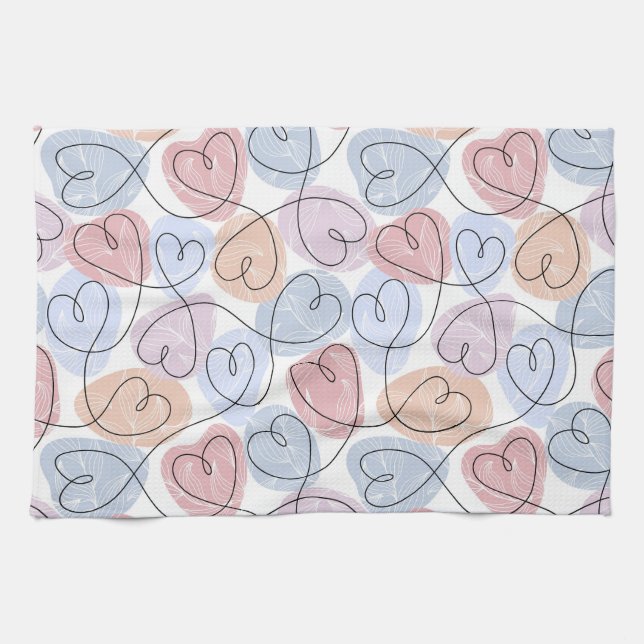 Soft Hearts: Continuous Line Valentine's Tea Towel (Horizontal)