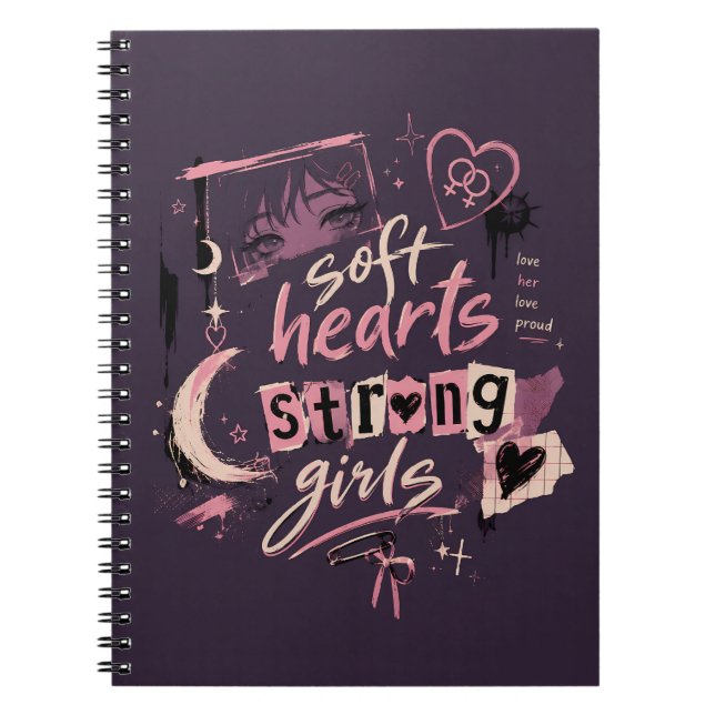 Soft Hearts Strong Girls Pastel Goth Anime  Notebook (Front)