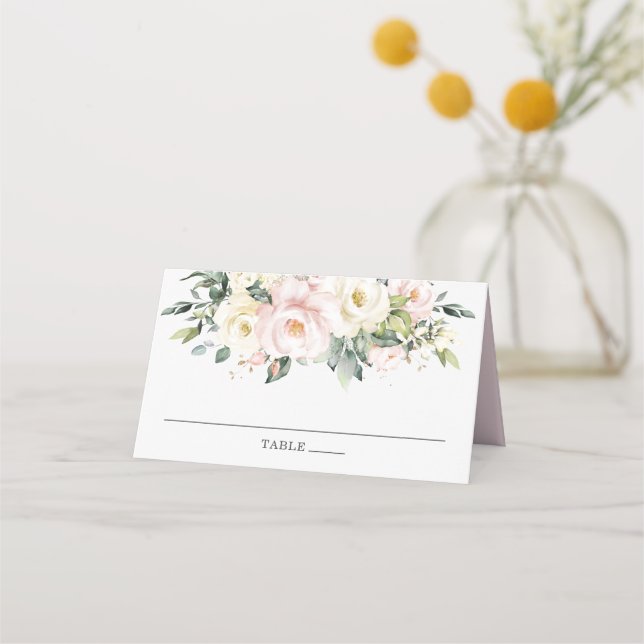 Soft Hued Delicate Ivory Blush Floral Wedding  Place Card (Front)