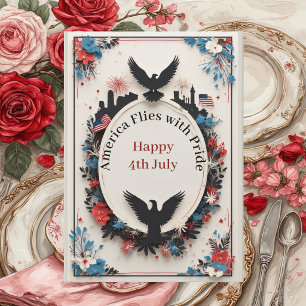 Soft Ivory Americana Freedom Bald Eagle Patriotic Holiday Card