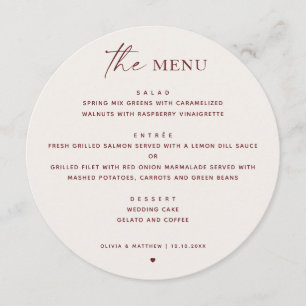 Soft Ivory Elegant Wedding   Romantic Fall Round Menu