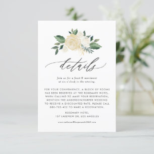 Soft Ivory Flowers and Greenery Wedding Details Enclosure Card