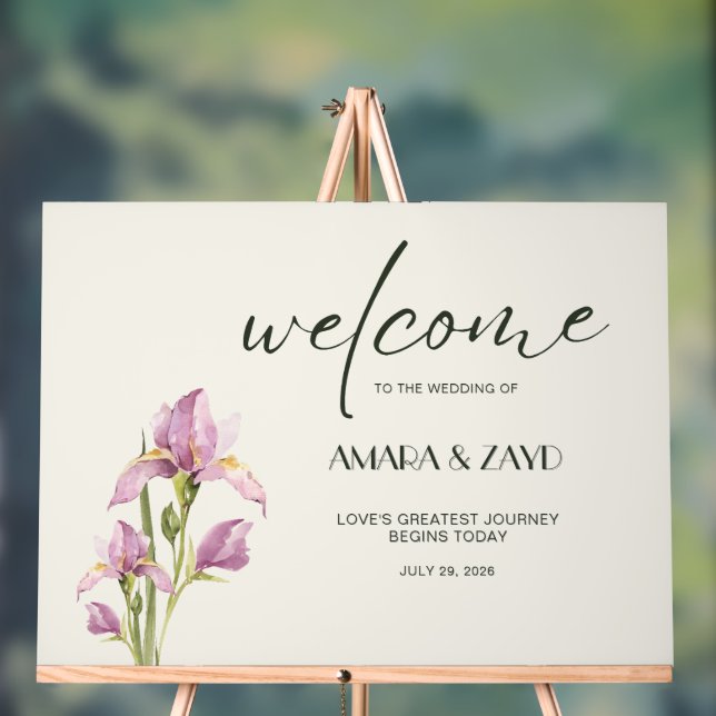 Soft Ivory & Iris Wedding Welcome Acrylic Sign (Neutral)