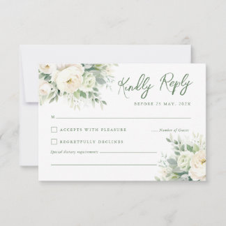 Soft Ivory Watercolor Cream Peony & Rose RSVP Card