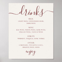 Soft Ivory Wedding Drinks Menu | Script Bar Sign
