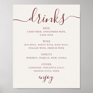 Soft Ivory Wedding Drinks Menu | Script Bar Sign