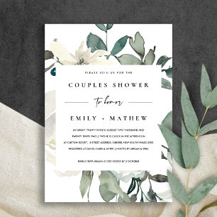 SOFT IVORY WHITE FLORA WATERCOLOR  COUPLES SHOWER INVITATION