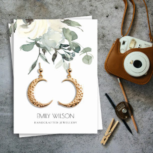 SOFT IVORY WHITE FLORAL BUNCH EARRING DISPLAY BUSINESS CARD