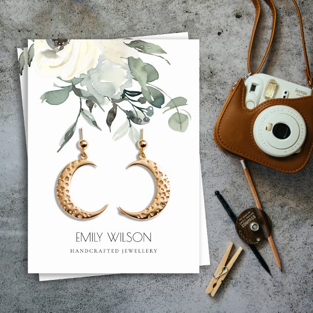 SOFT IVORY WHITE FLORAL BUNCH EARRING DISPLAY BUSINESS CARD (Creator Uploaded)
