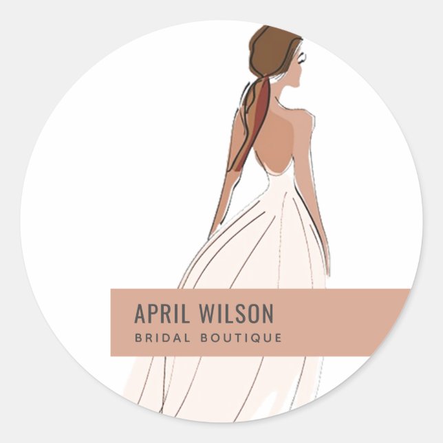 SOFT IVORY WHITE RUST WEDDING GOWN BRIDAL BOUTIQUE CLASSIC ROUND STICKER (Front)