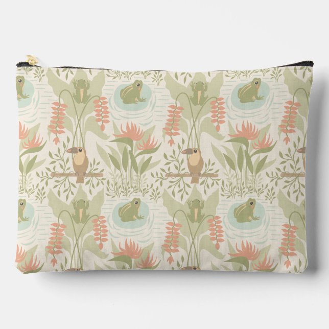 Soft Jungle Frogs & Birds Accessory Pouch (Front)