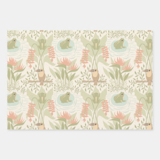 Soft Jungle Frogs & Birds Wrapping Paper Sheet