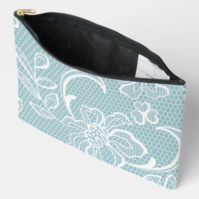 “Soft Lacy Floral Look” Print Cosmetic/ Pencil Bag (Open)