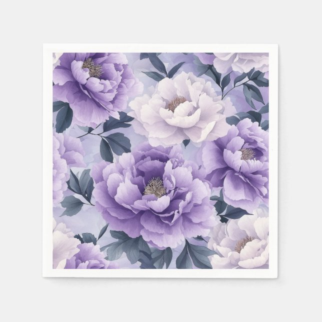 Soft Lavender and Violet Botanical Pattern Napkin (Front)