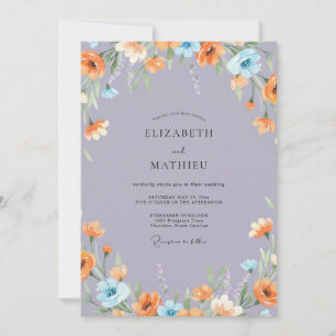 Soft Lavender Apricot Wildflower Wedding Invitation