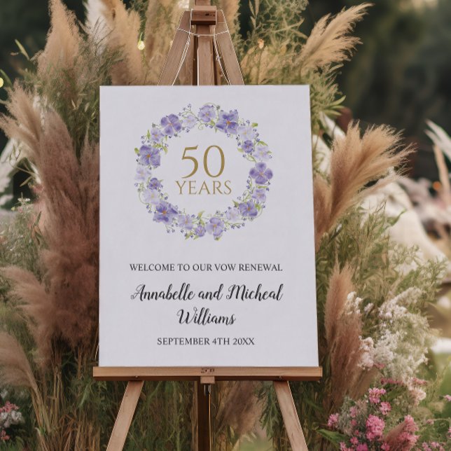 Soft Lavender Floral Garland 50th Wedding Welcome  Poster (Creator Uploaded)
