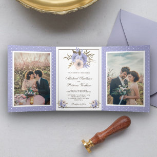 Soft Lavender Floral Wedding Photo Tri-Fold Invitation