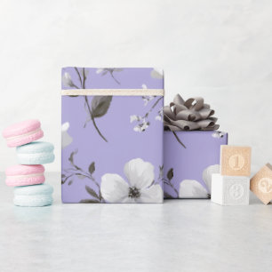 Soft Lavender Flower White Floral Pattern Wrapping Paper