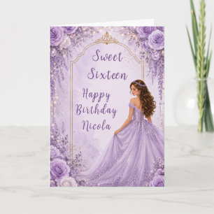 Soft Lavender Gold Floral Sweet Sixteen Party Card