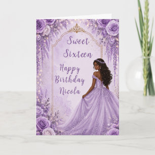 Soft Lavender Gold Floral Sweet Sixteen Party Card