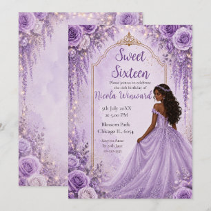 Soft Lavender Gold Floral Sweet Sixteen Party Invitation