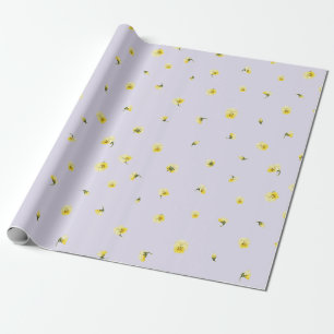 Soft Lavender Japanese Yellow Viola Floral Pattern Wrapping Paper