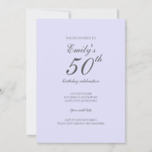 Soft Lavender Minimalist 50th Birthday Invitation