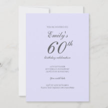 Soft Lavender Minimalist 60th Birthday Invitation