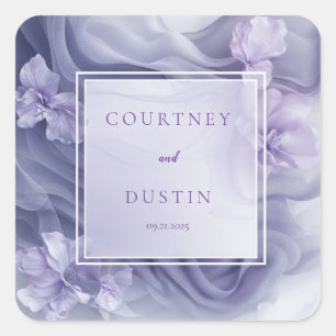 Soft Lavender Sheer Floral Wedding  Square Sticker