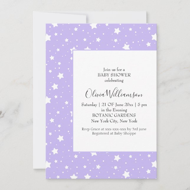 Soft Lavender Starry Pattern Invitation (Front)