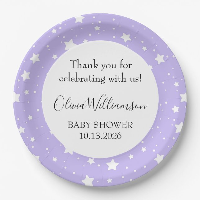 Soft Lavender Starry Pattern Paper Plate (Front)