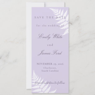 Soft Lavender White Fern 4x9.25 Simply Elegant Save The Date