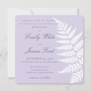 Soft Lavender White Fern Elegant Square Wedding Invitation