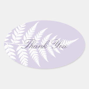 Soft Lavender White Fern Elegant Thank You Oval Sticker